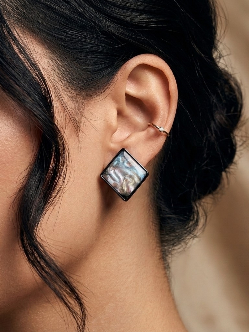 Handmade Acrylic Diamond Post Earrings - Pearlescent Wave 1"